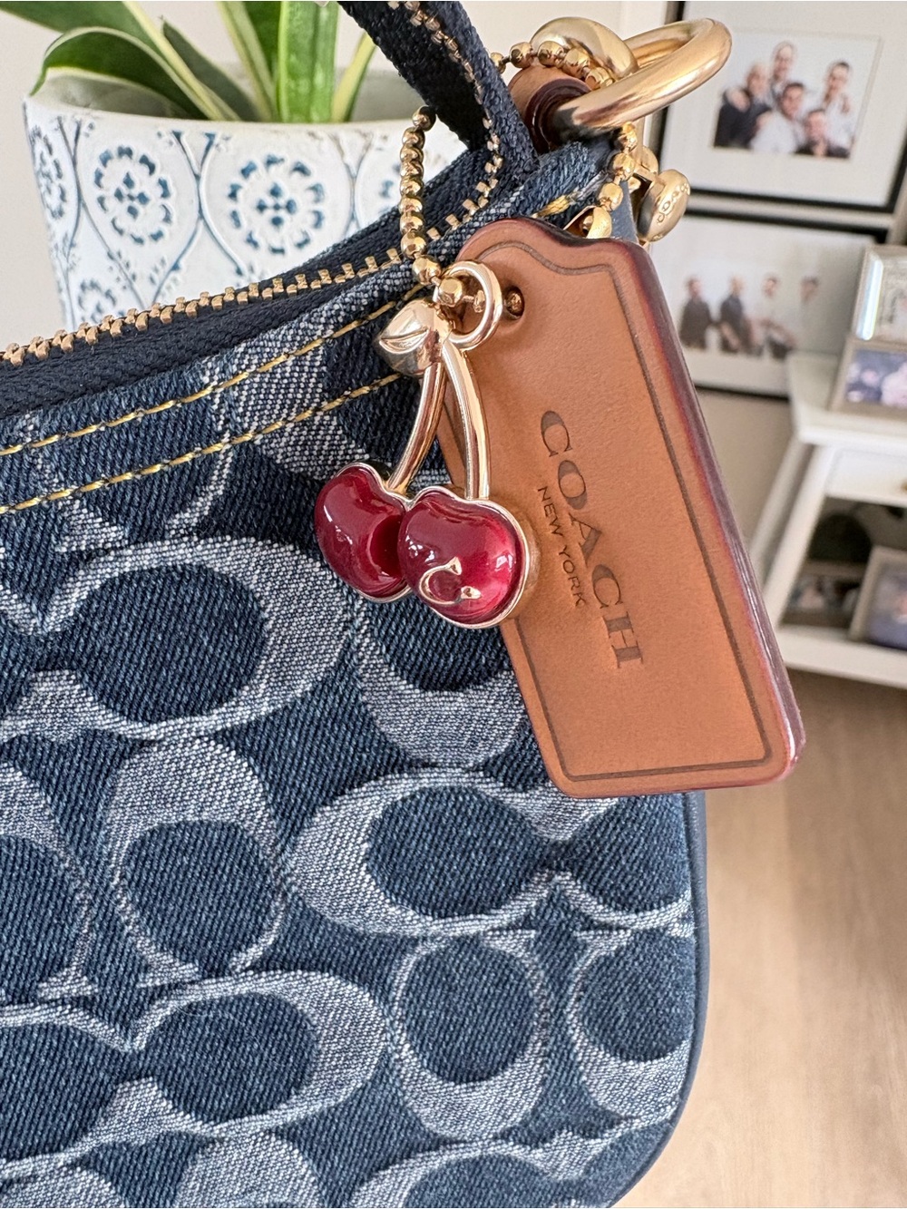 Coach Denim Signature Canvas Shoulder Bag with Cherry Charm - Picture 4 of 10